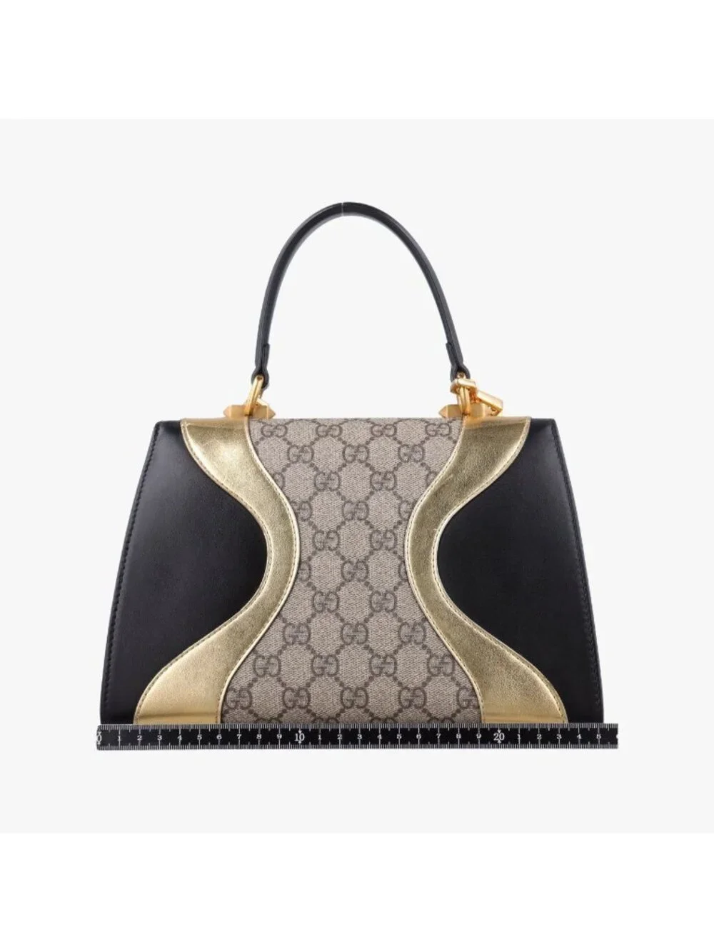 Gucci Ojiride Beige Gold Black Canvas Leather Shoulder